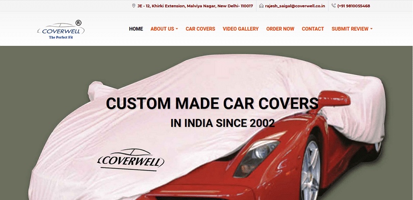 eCommerce website Development for custom car cover maker in Delhi by ICO WebTech