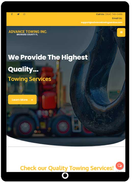 Towing website on a tablet designed and developed by ICO WebTech Pvt Ltd