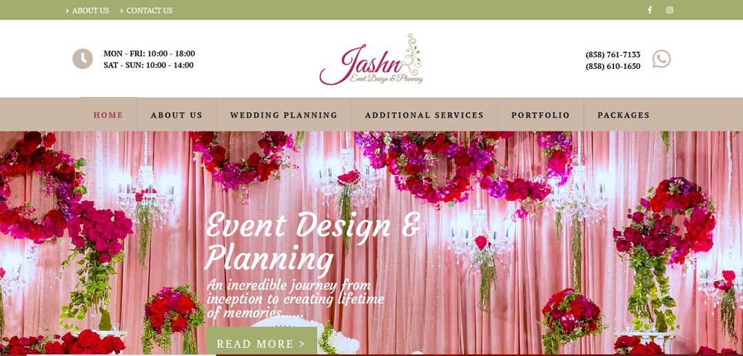 event planning website designing