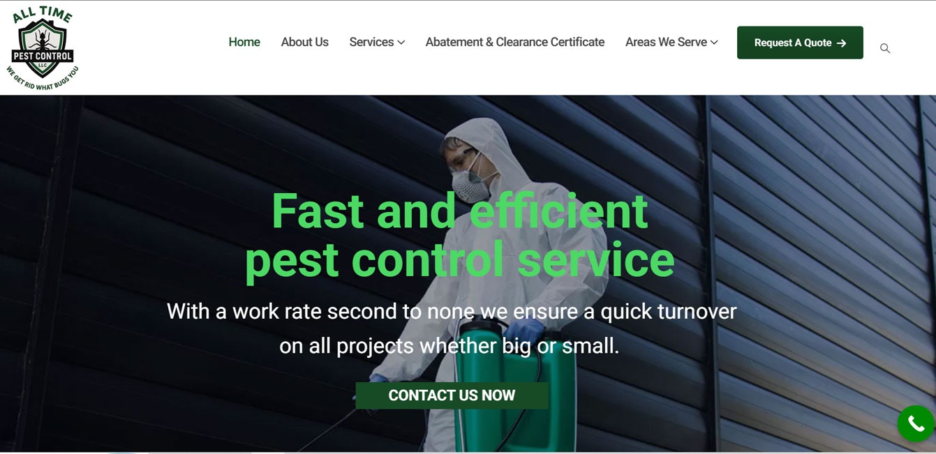 WordPress website design and development of All Time Pest Control by ICO WebTech